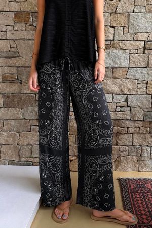 Ole Bubble Cotton Bandana Wide Leg Pant Black